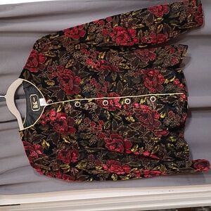 VTG R & K Evening Womens Blazer Velvety Roses Buttons Gold Trim Holiday Sz 8 EUC